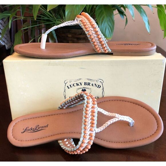 LUCKY BRAND 🎉HP🎉 L Sz 11 Dollis Braided Beaded Leather Mixed Media Sandal/NWTIB! - Picture 1 of 16